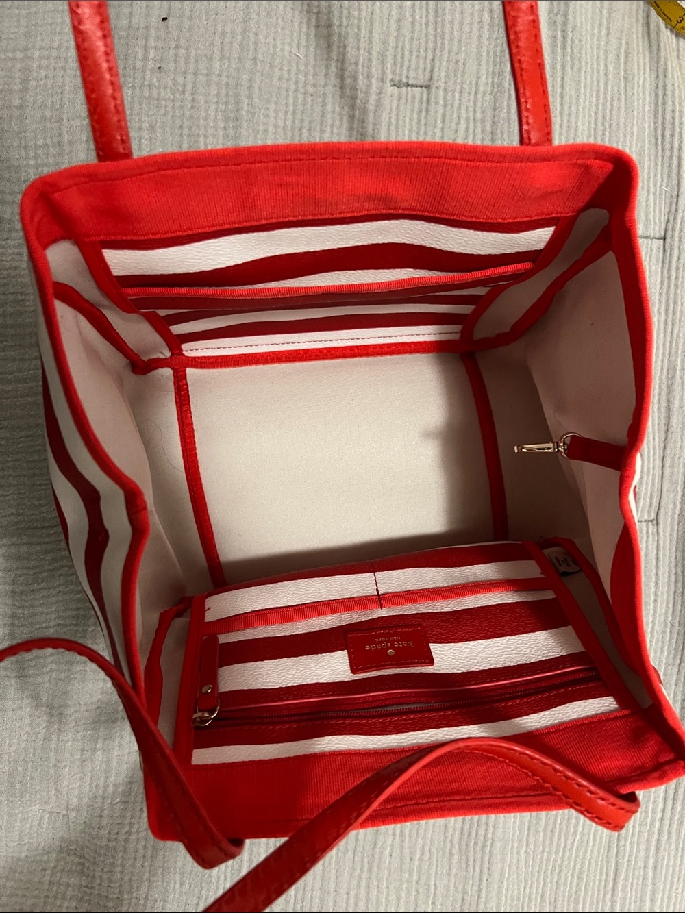 kate spade Red and White Striped Leather Tote - Picture 3 of 4